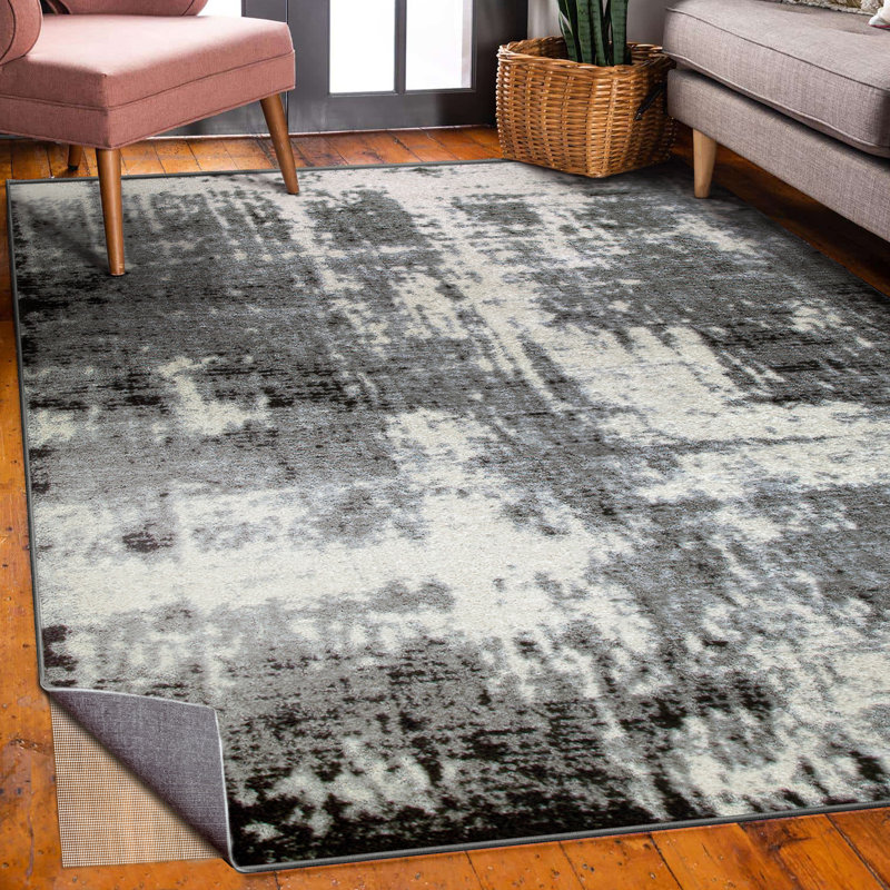 Tapis rectangulaire gris en polypropylène tissé à la machine, Rectangle 7 pi 10 po x 10 pi