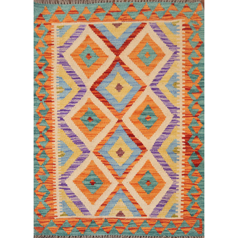 Geometric Kilim Reversible Wool Rug 3x4