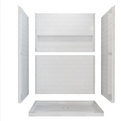60" x 32" 4-Piece Direct-to-Stud Alcove Shower Wall Kit With Shower Base Combo in White