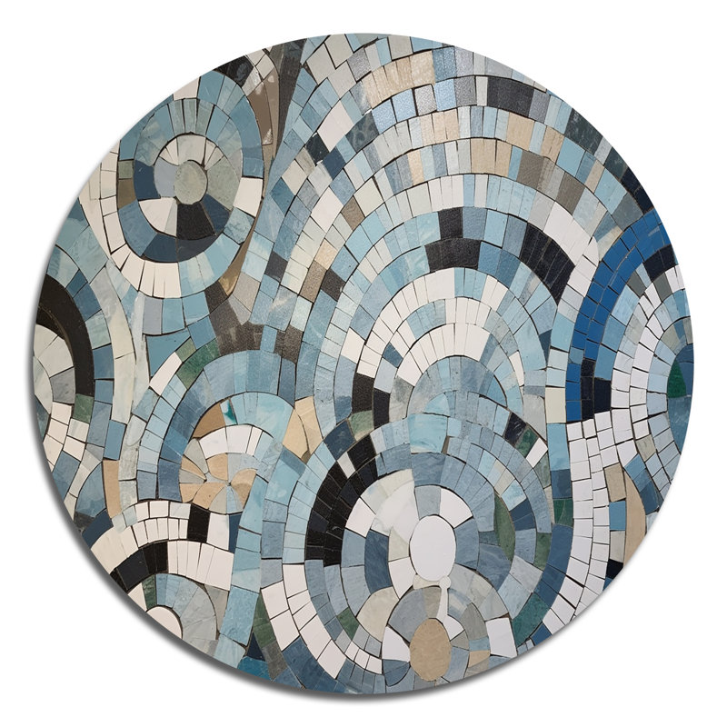 Mélange bohémien bleu et blanc - Art géométrique rond en métal, H 16 po x l 16 po