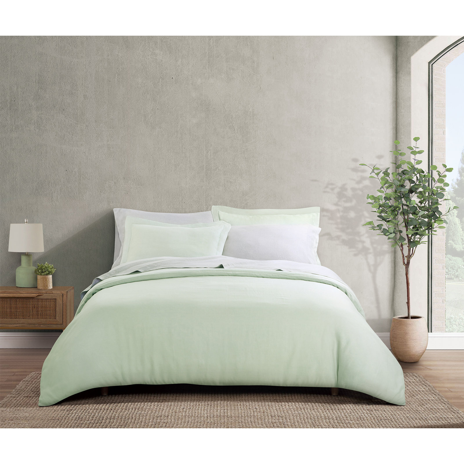 Frazier 100% Linen Machine Woven Sheet Set, King Sheet Set with 2 Pillowcases, Smoke