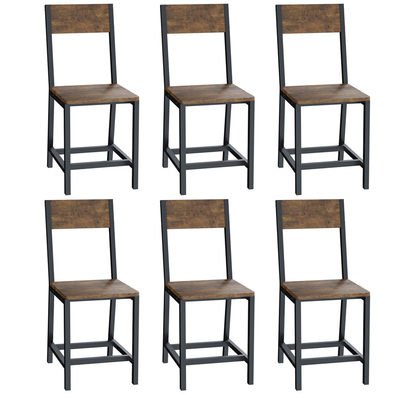 Dining Chair Rustic Wood Chairs with Metal Steel Frame Modern Farmhouse Chair for Kitchen, Bedroom, Living Room（Set of 6）, 6