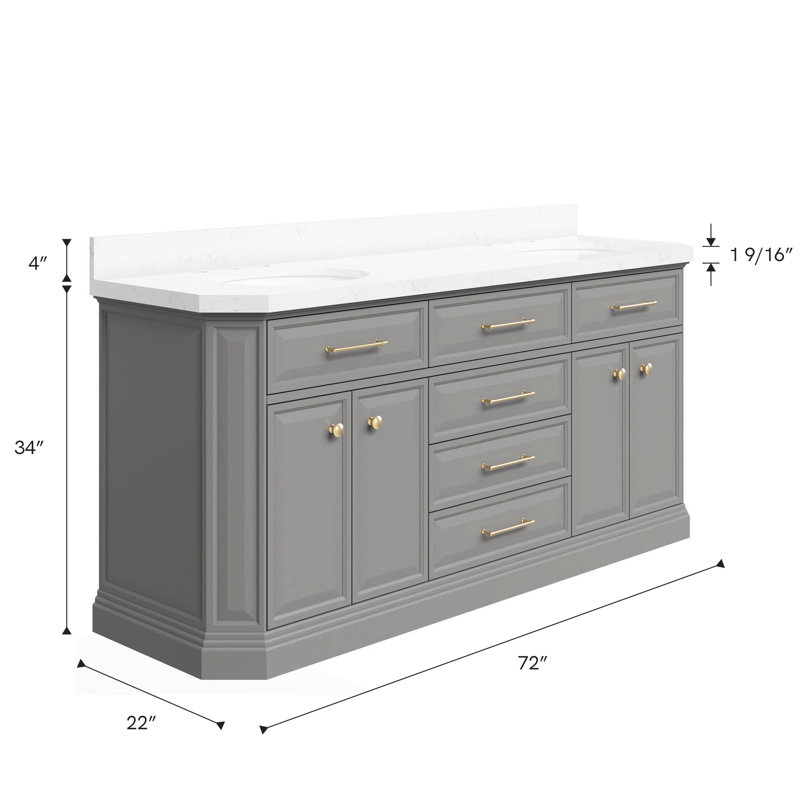 Palace 72'' W Double Vanity, Cashmere Gray, Satin Brass