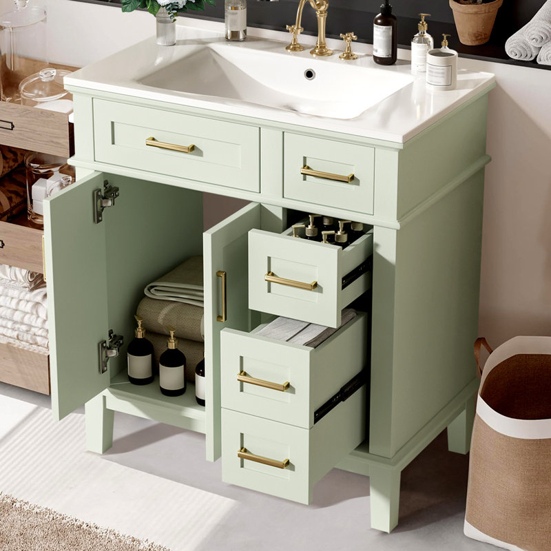 Meuble-lavabo moderne avec lavabo en céramique, Vert