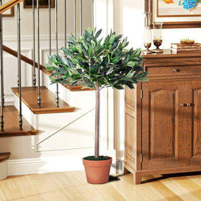 Outsunny Artificial Laurel Tree Plant In an Orange Pot 90 cm for Home