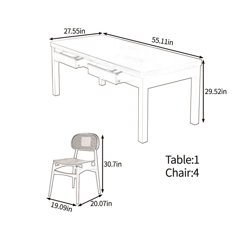Solid wood multifunctional table set, 29.52"H x 55.11"L x 27.55"W