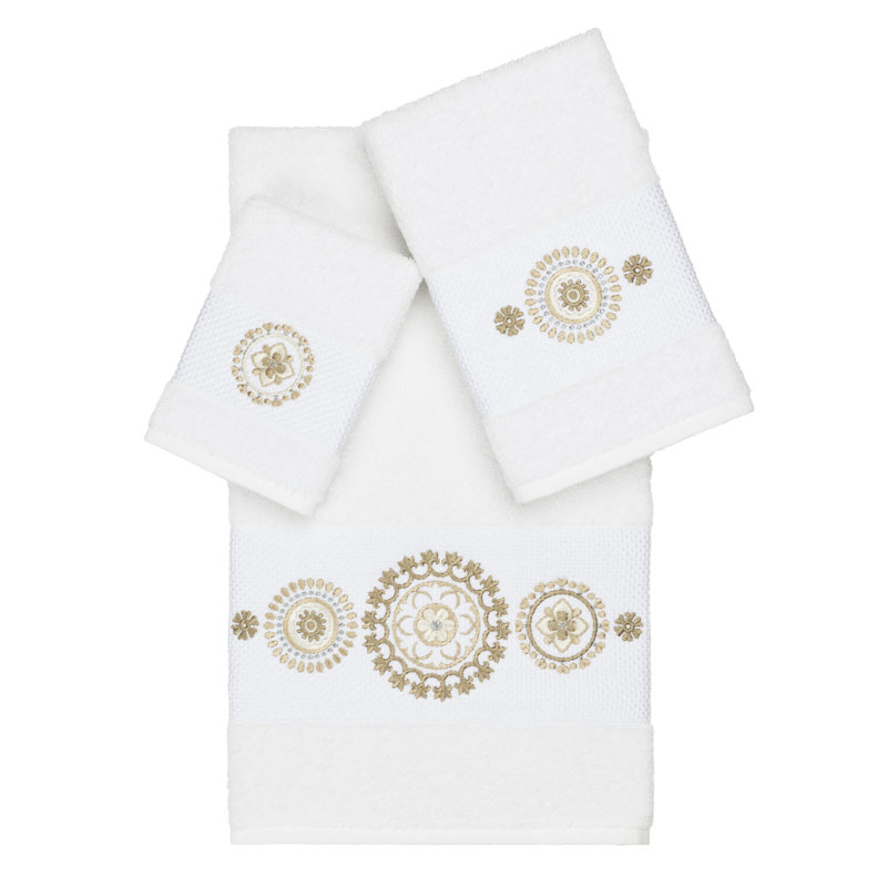 Ensemble de serviettes 3 pièces Isabelle 100% coton turc, Blanc