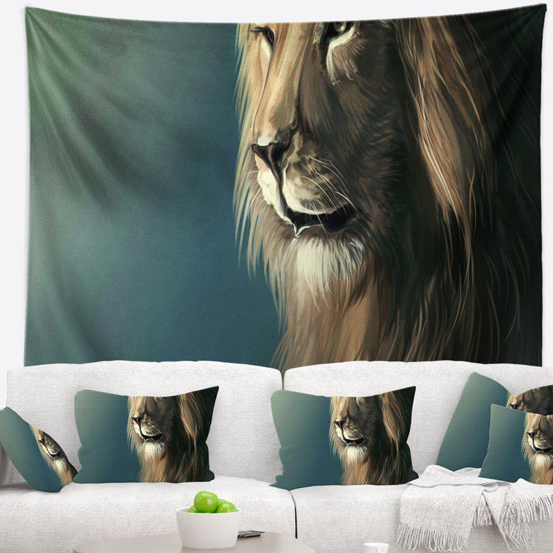 Lion avec une tapisserie serious look Animal, H 32 po x l 39 po