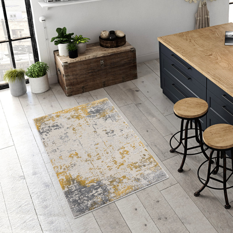 Rug Branch Solenne 3' x 5' (2'8" x 4'8") Gold/Grey Abstract Indoor Doormat Rug, Contemporary, Medium Pile, Stain-Resistant Entry Carpet - Front Door, Mudroom, Hallway and Kitchen