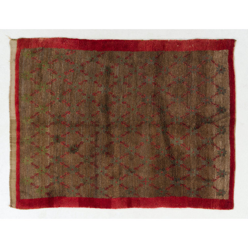 Tapis tulu en laine rétro fait à la main avec motif de treillis floral