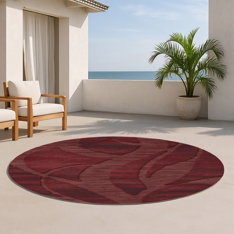 Tapis rouge abstrait intérieur et extérieur, Rond 5 pi