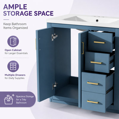 Meuble-lavabo avec cadre en bois massif et 3 tiroirs Damarquis