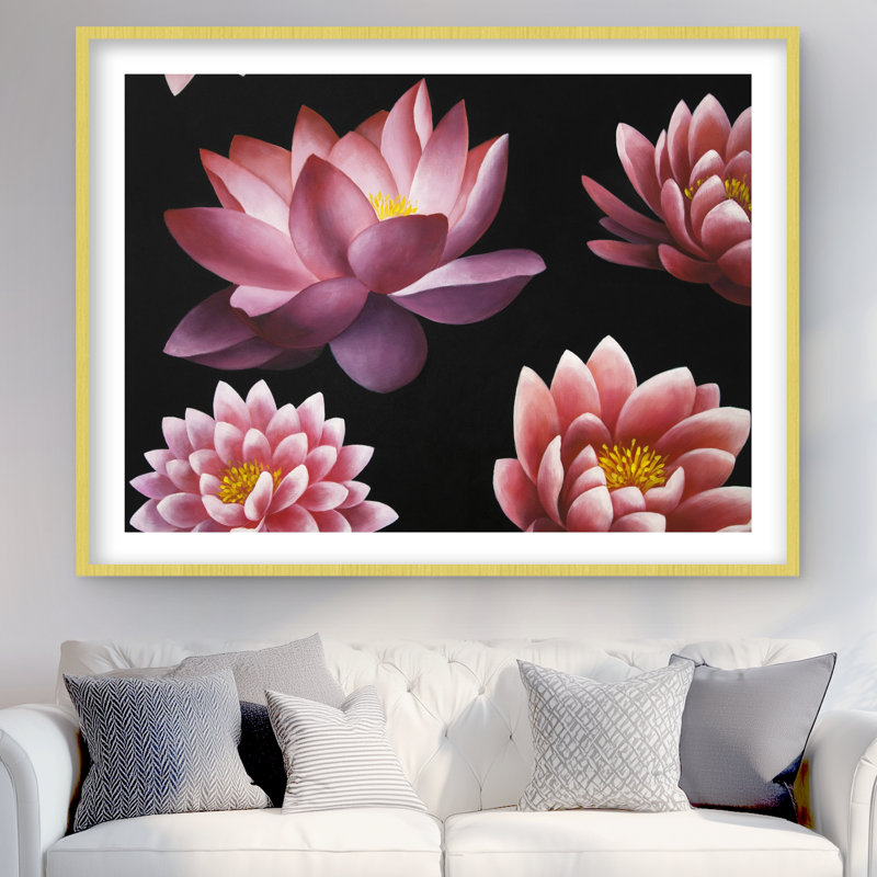 Motif de fleur de lotus - reproduction encadrée pour la chambre à coucher, Doré