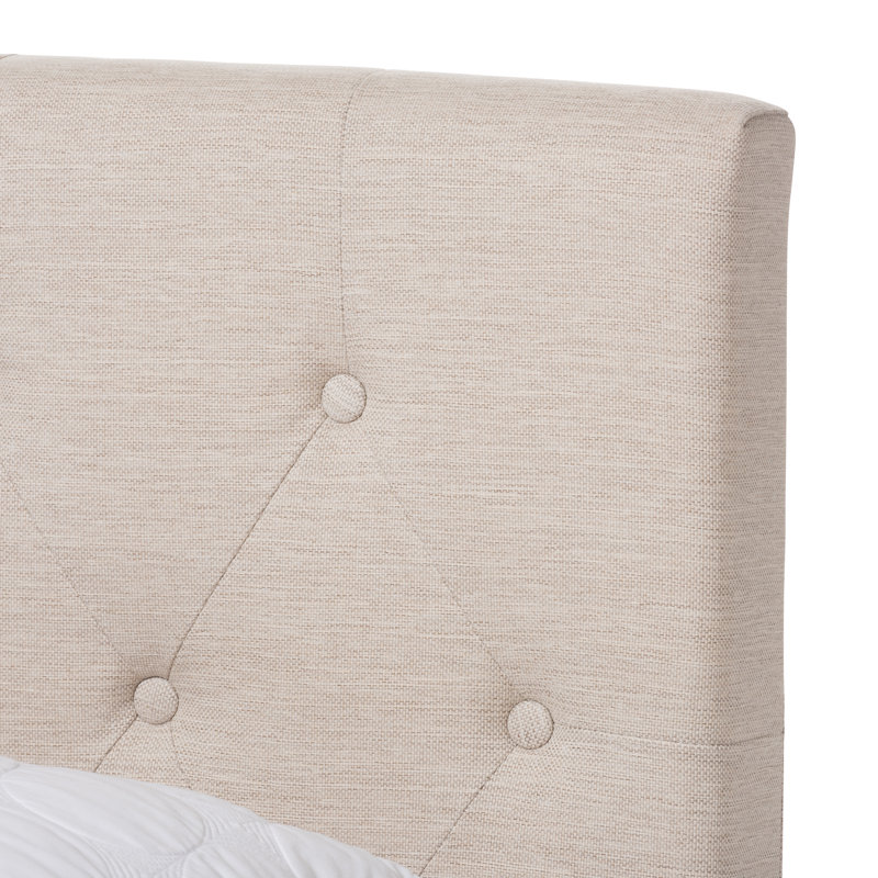 Lit tapissier capitonné standard à profil bas Baconton, Grand, Beige