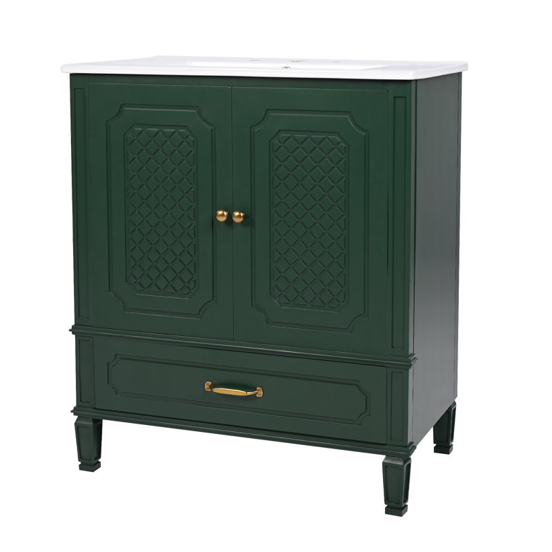 Meuble-lavabo 30 po avec lavabo, Vert, Doré