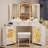 Modern Corner Vanity Set with Lighted Mirror and Outlets, Fluted Makeup Vanity Desk with Large Storage Cabinets-698681384