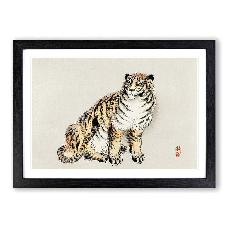 Tiger by Kono Bairei - Picture Frame Painting Print, 60cm H x 91cm W x 2cm D, Black