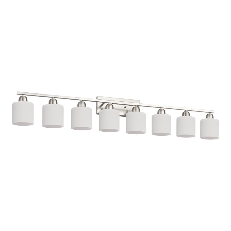Luminaire de salle de bain 8 lumières résistant à l'humidité avec abat-jour en verre givré, Chrome poli, 8 lumières