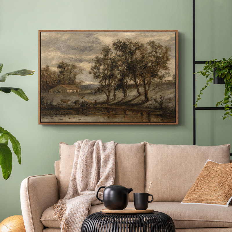 «Vintage Landscape-DCLV» sur toile, Cadre flottant noyer, H 27 po x l 41 po x P 2 po