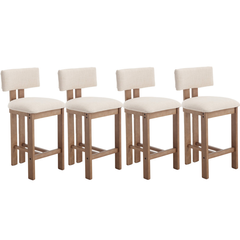 Tabouret rembourré avec structure en bois massif, Beige