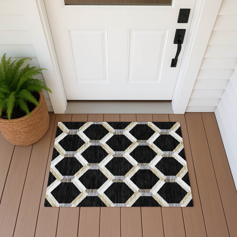 Machine Washable Indoor/Outdoor Adalaide ACN2343 Lattice Rug, Rectangle 1'8" x 2'6"