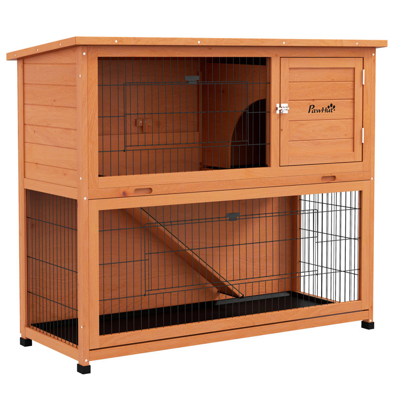 Rabbit Hutch Guinea Pig Hutch Outdoor Wooden withTray Orange 102Hcm