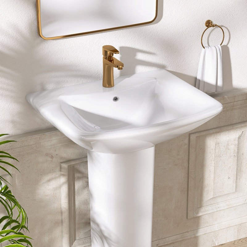 24'' W x 19'' D Pedestal Bathroom Sinks Combo White  Vitreous China Rectangular Ceramic Vessel Sink