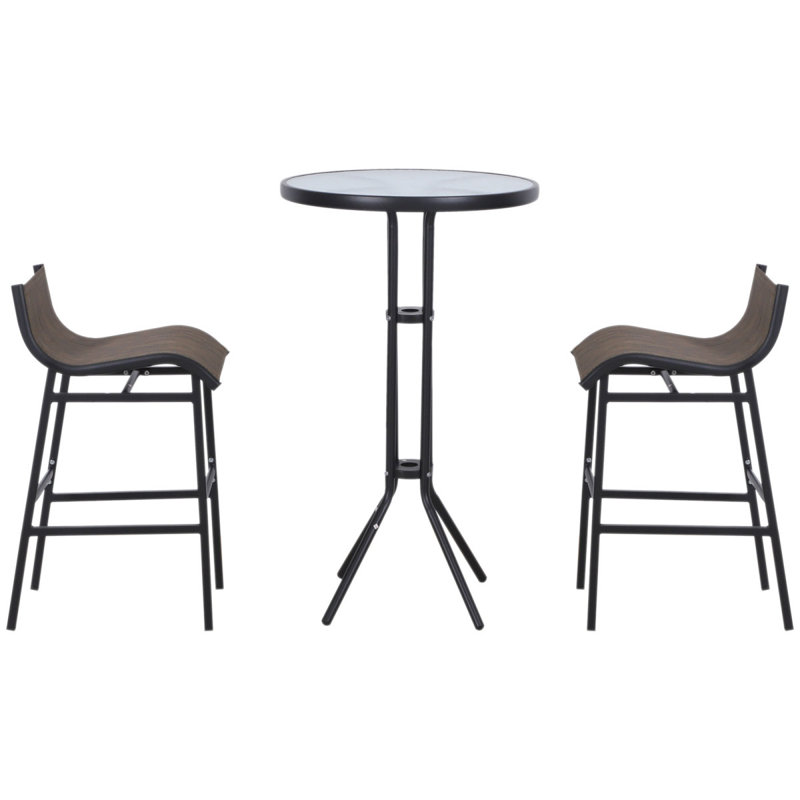 Ensemble de bistro élégant pour 2 personnes, table de patio ronde et 2 chaises de bar au design confortable et robuste, Tanné