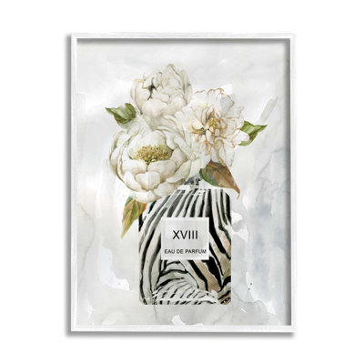 " White Glam Peonies Bouquet Patterned Perfume Bottle " by Carol Robinson