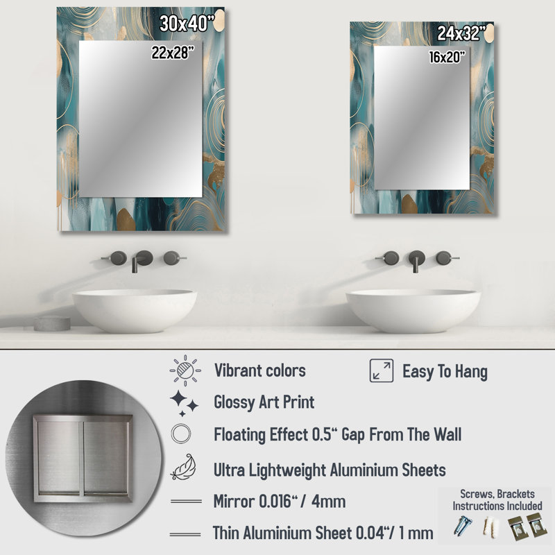 Green Gold Marbled Meditations V - Marble Decorative Wall Mirror, Modern Mirror, Printed Metal Art, 40" x 30"