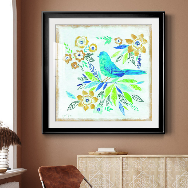 Oiseau Chanteur II - peinture encadrée, Papier encadré noir, H 30,5 po x l 30,5 po x P 1,5 po