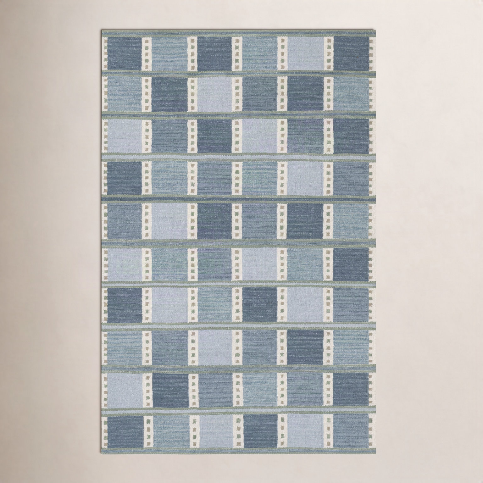 Freya Blue Hand-Woven Geometric Wool Rug, Rectangle 5' x 8'