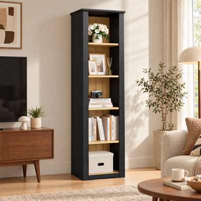 Bibliothèque haute de style moderne, 180 cm (H) x 45 cm (L), tablette étroite à 5 niveaux, tablette cubique pour salon, chambre, bureau, salle d'étude