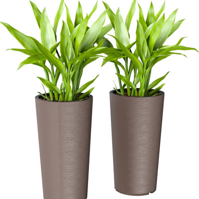 29 Inch Tall Planters for Outdoor Plants, Set of 2 Plastic Flower Pots with DIY Drainage Holes, Stackable Large Planters for Indoor Plants, Front Porch Decor, Brown