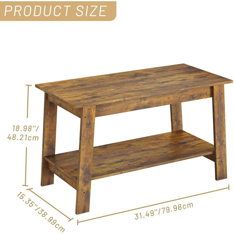 31.5 Inch Coffee Table with 2-Tier Storage, Modern Industrial Rectangular Living Room Table, Compact MDF & Particle Board Build, Durable & Easy Assembly, Ideal for Apartments & Offices