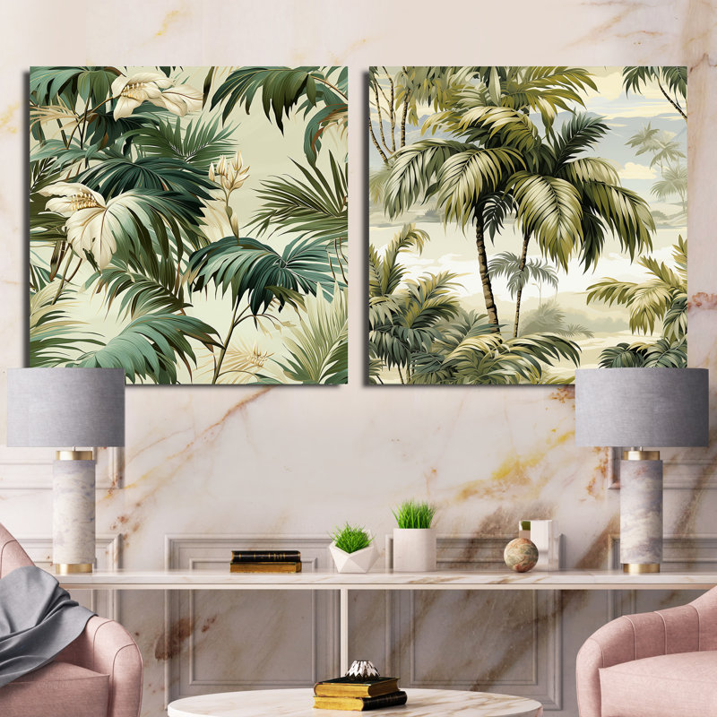 Coplyn - Ensemble de 2 collages carrés tropicaux, H 16 po x l 33 po, Toile tendue