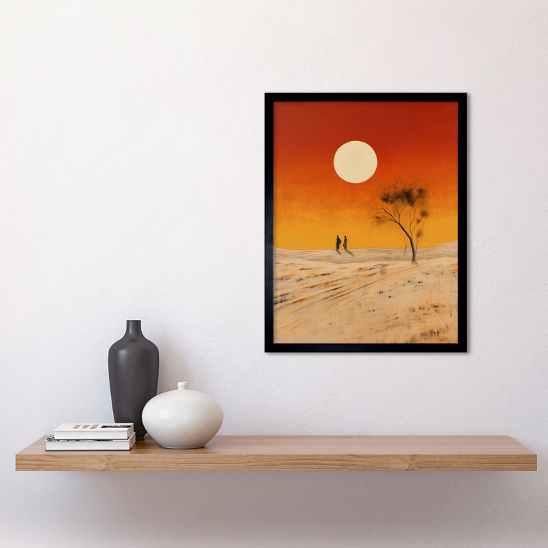 Desert Landscape Sunset Sun Orange Yellow Windswept Dunes - Single Picture Frame Print