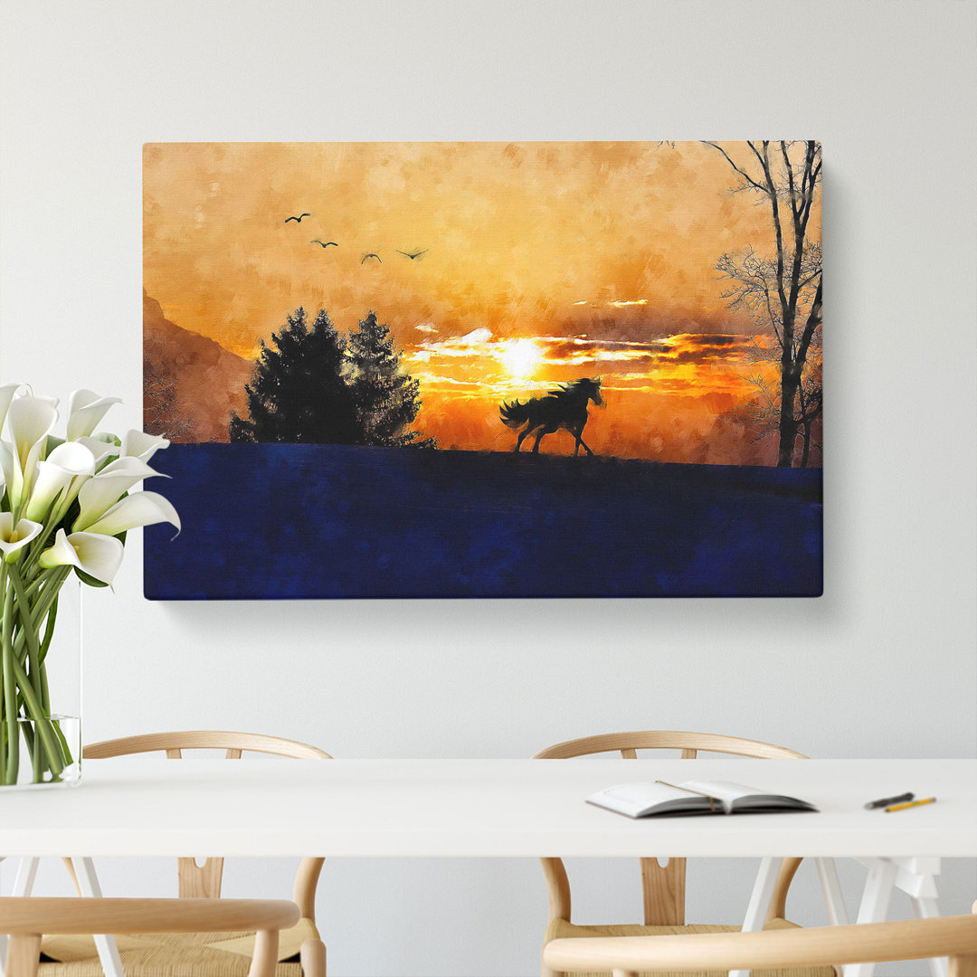 Wild Horse At Sunset Vol.2 - Wrapped Canvas Print