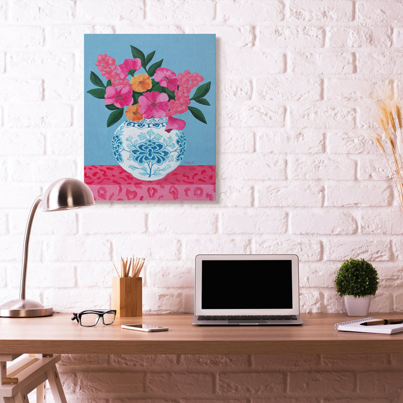 « fleur vase rose blue » par catherine b-reproduction d’art, H 40 po x l 30 po x P 1,5 po, Toile tendue