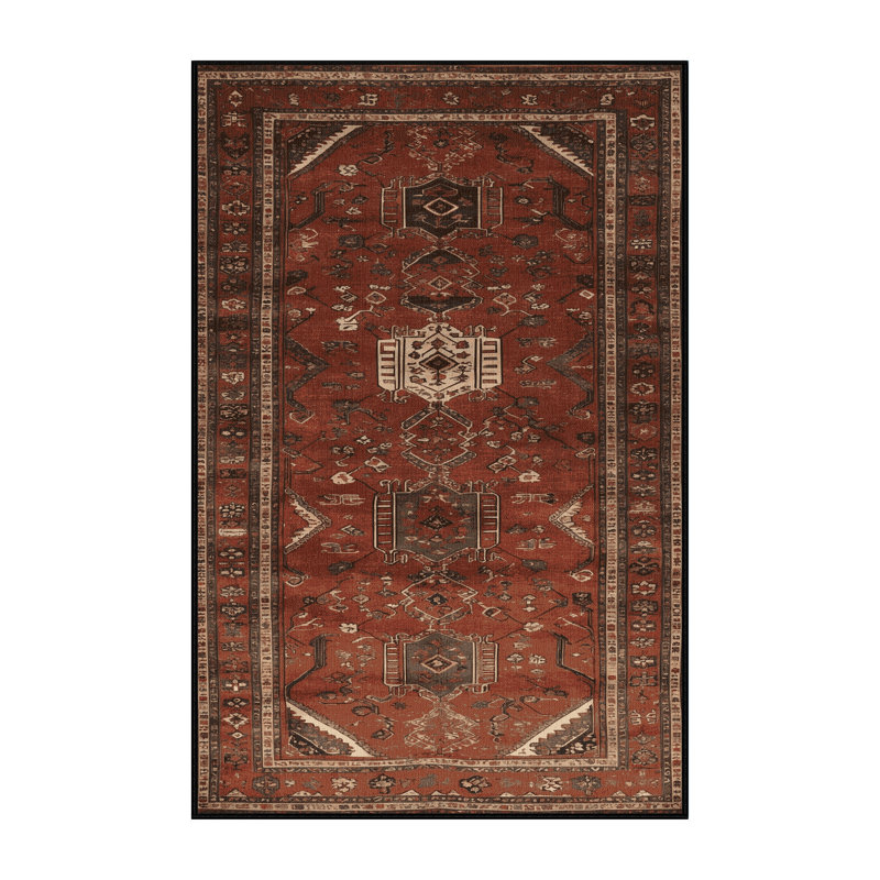 Machine Washable Turkish Brown Area Rug, Rectangle 7' x 9'