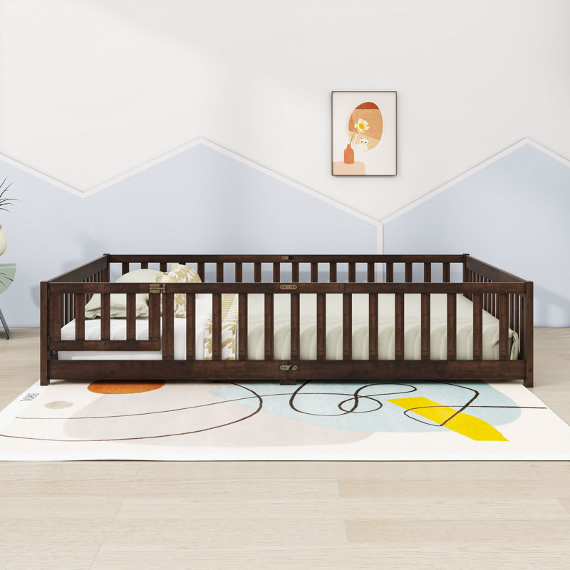 Queen Wood Floor Bed With Fence And Door