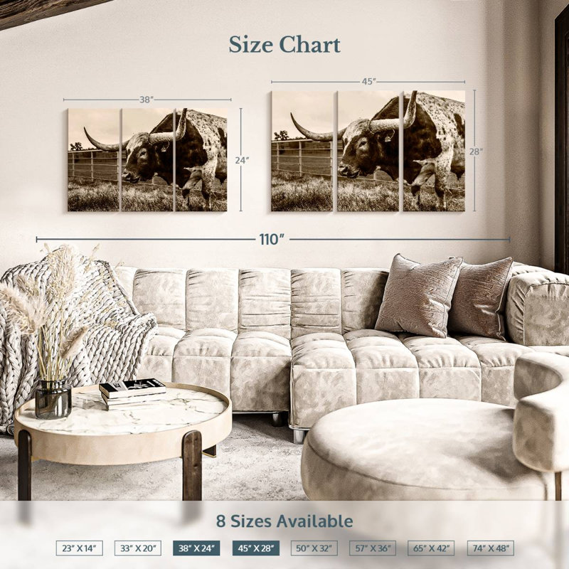 Sepia Longhorn, 24" H x 38" W