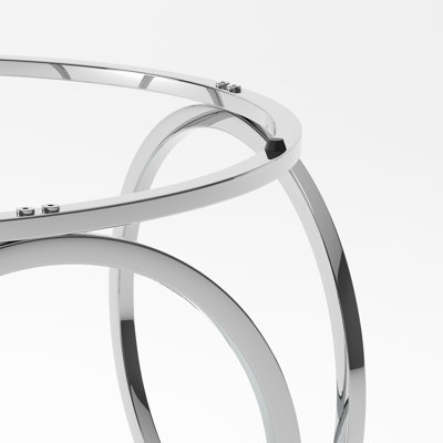 Table basse 31,5 "moderne avec plateau rond en verre avec structure circulaire en métal, table d'appoint contemporaine pour le salon, le bureau et le salon (verre ultra transparent + cadre chromé)