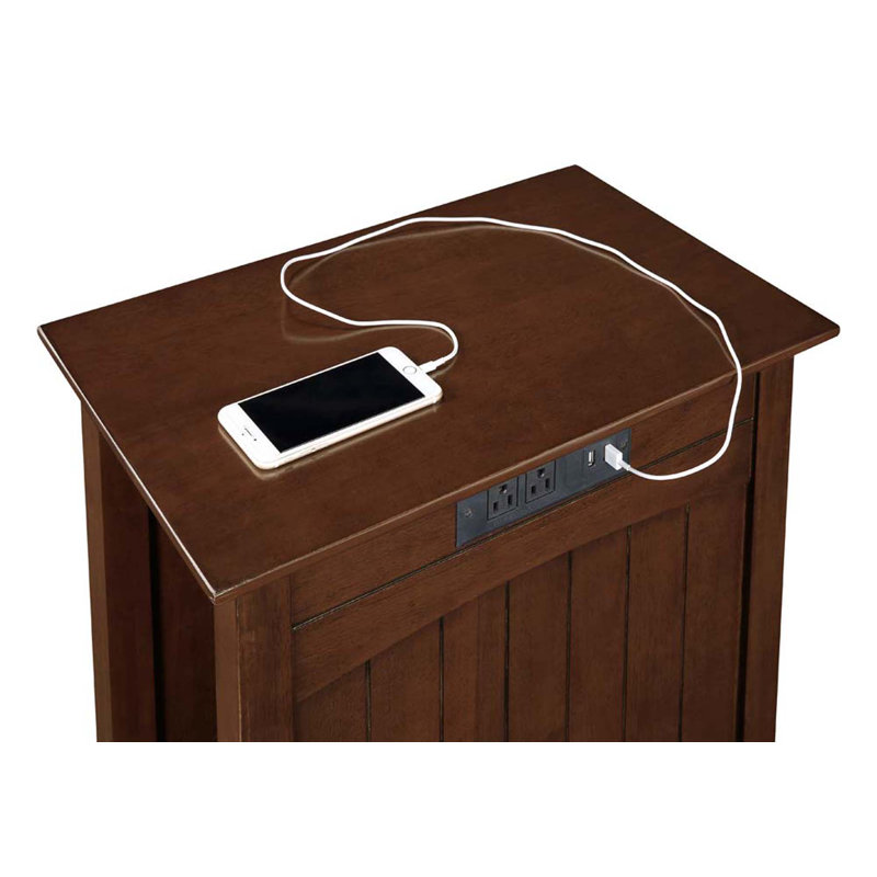 Morral Solid Wood End Table and Built-In Outlets, Espresso