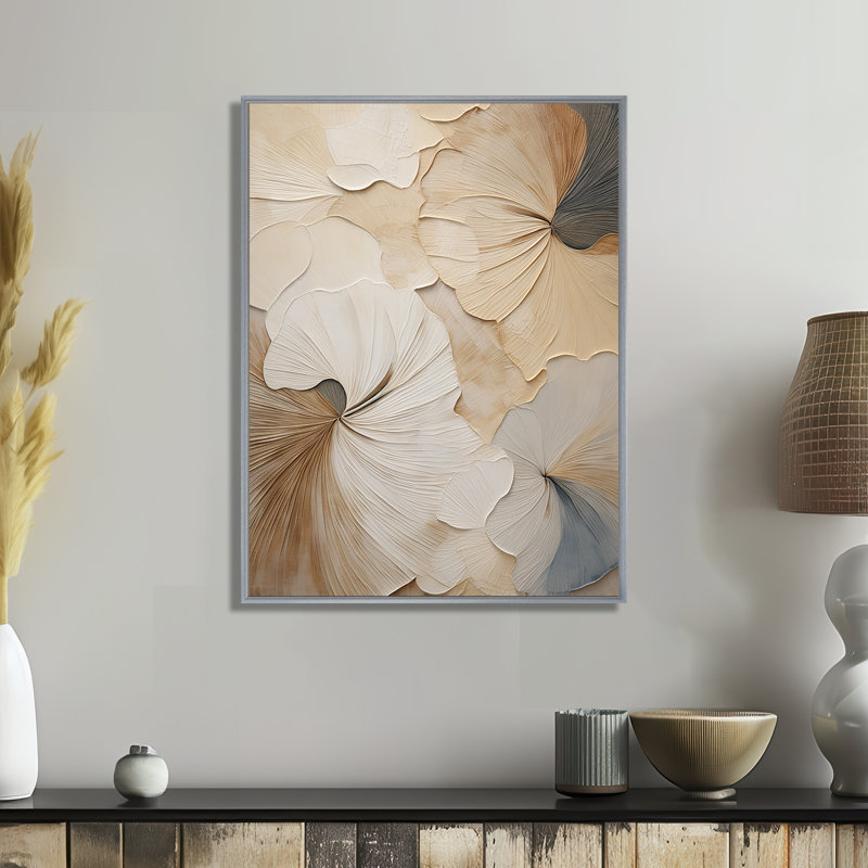 «Beige minimalisme élégance en fleurs», reproduction d'art sur toile, impression sur toile beige, H 32 po x l 24 po