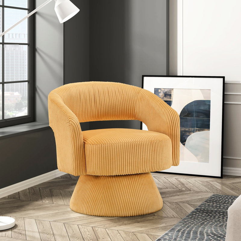 Chaise en velours côtelé jaune moderne avec pivot, structure en bois massif, siège pour chaise de chambre à coucher d'ambiance, construction, décoration de bureau personnel