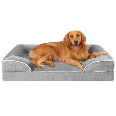 Orthopedic Dog Beds For Extra Large Dogs, Waterproof Memory Foam XL Dog Bed With Sides, Non-Slip Bottom And Egg-Crate Foam Big Pet Couch Bed, Grey