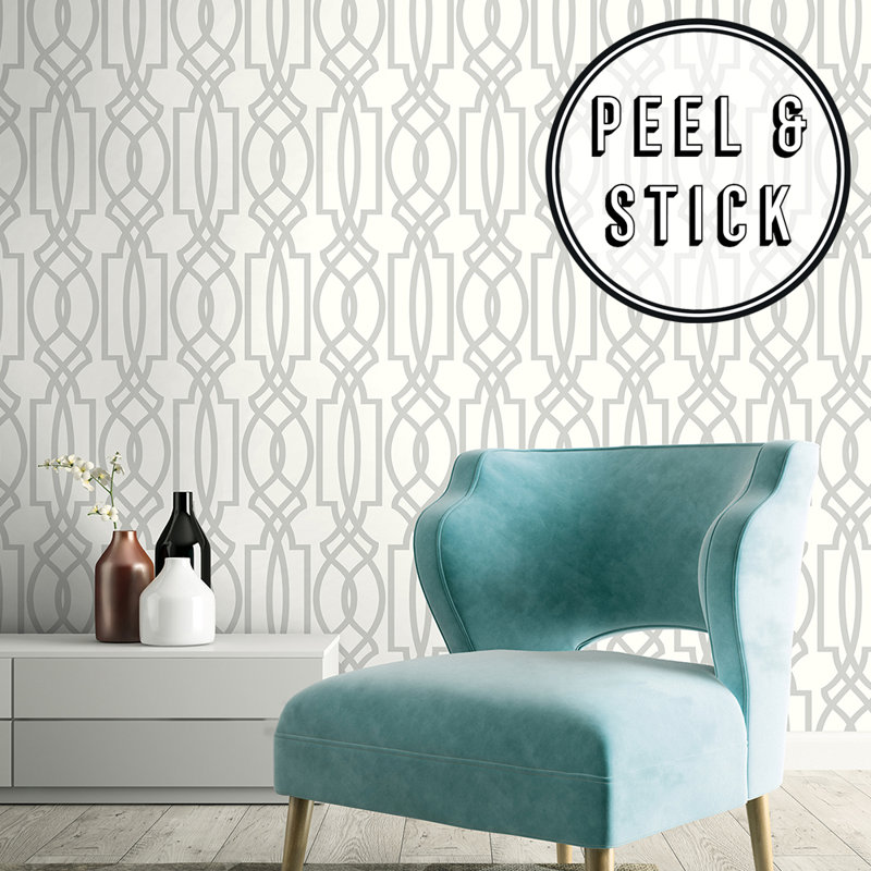 Arick Vinyl Peel & Stick Wallpaper Roll, Silver/White