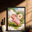 Reproduction d'art encadré noir, nuages de rêve rétro, cochon rose, style rétro-392098750