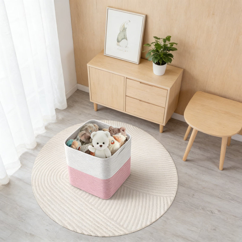 Woven Cotton Rope Storage Baskets With Handles, 11 Inch Decorative Organizer Cubes For Toys, Blankets, Clothes, And Home Organization